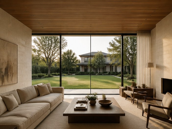 Living room against the stone wall